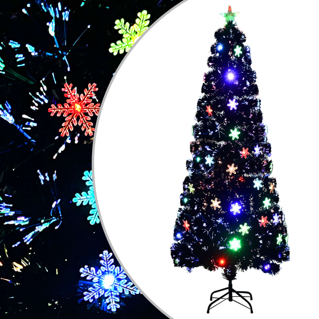 Árvore de natal com flocos de neve LED 240 cm fibra ótica preto