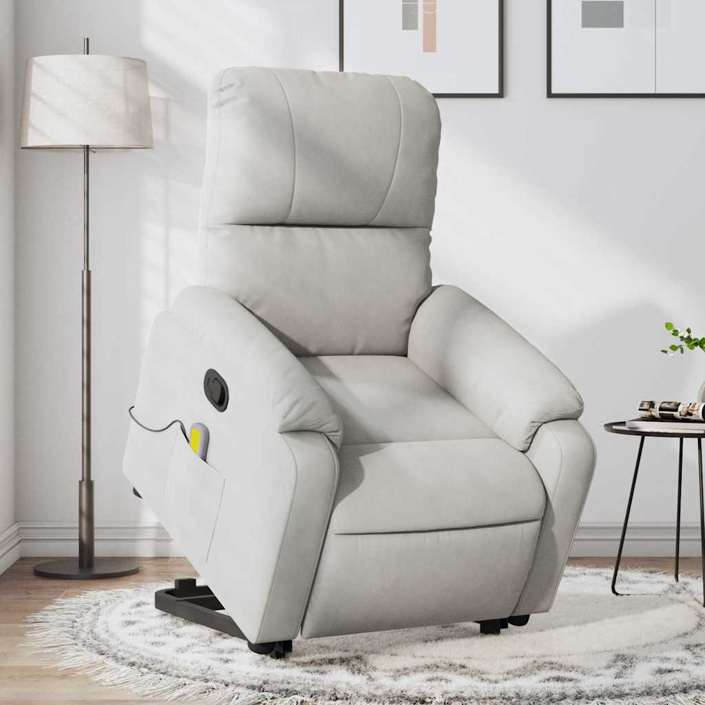 Poltrona massagens reclinável elevatória microfibra cinza-claro