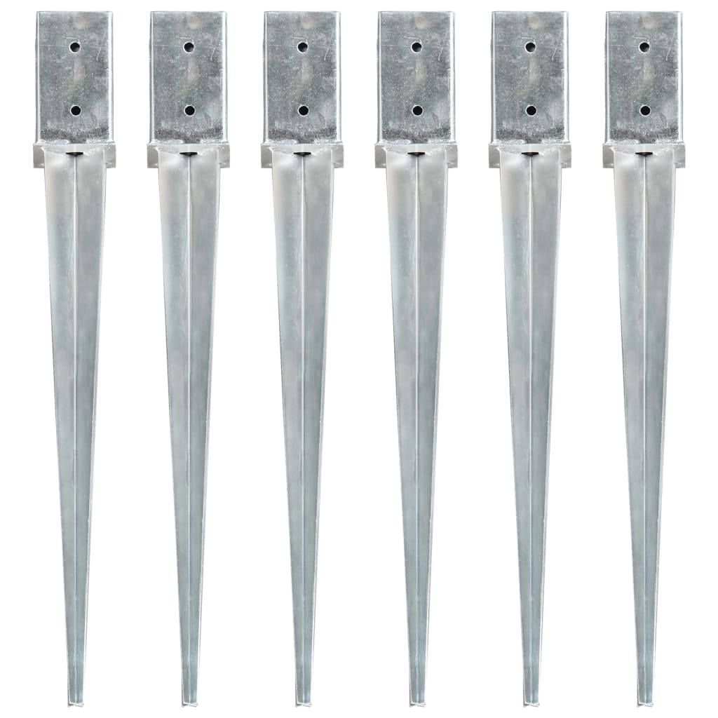 Estacas de enterrar 6 pcs 8x8x76 cm aço galvanizado prateado