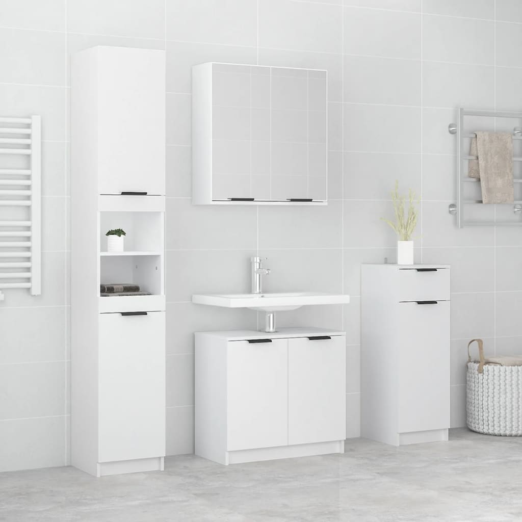4Pcs conj. armários casa de banho madeira processada branco