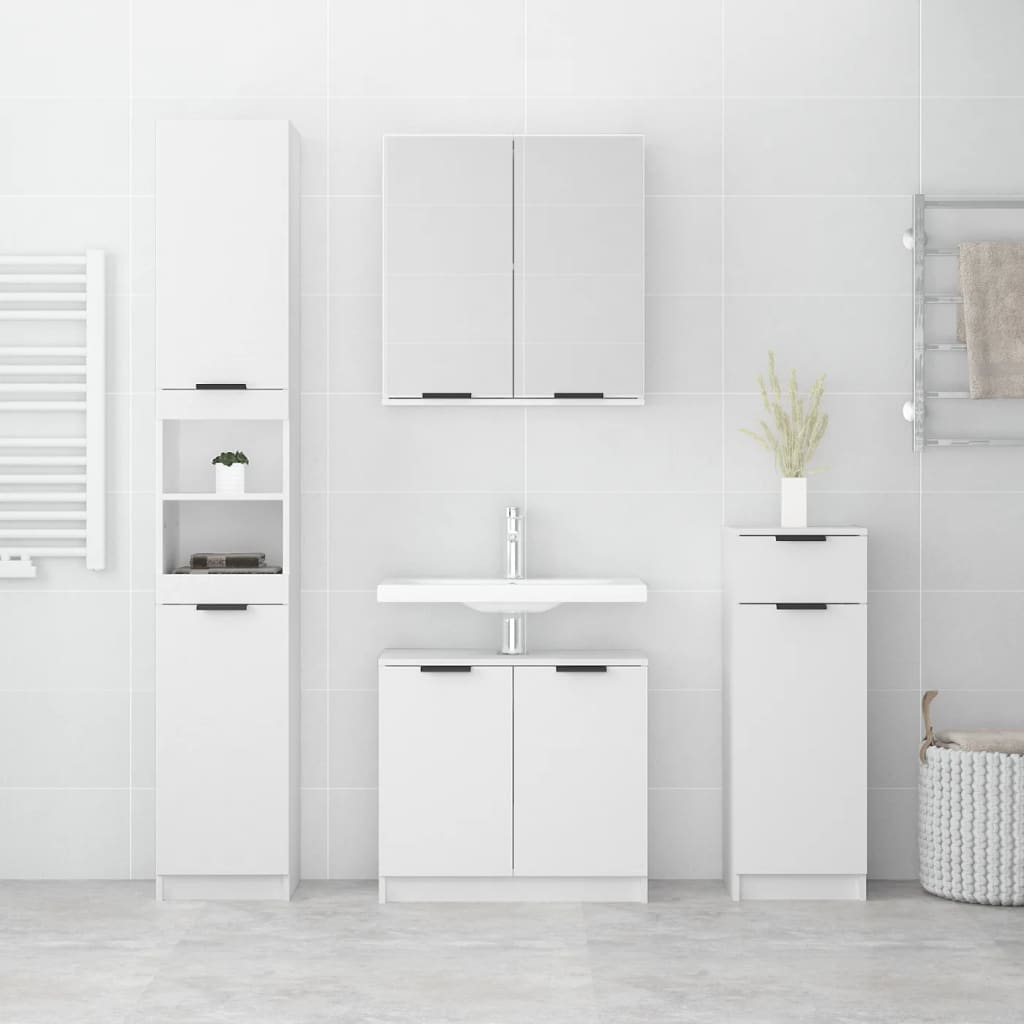 4Pcs conj. armários casa de banho madeira processada branco