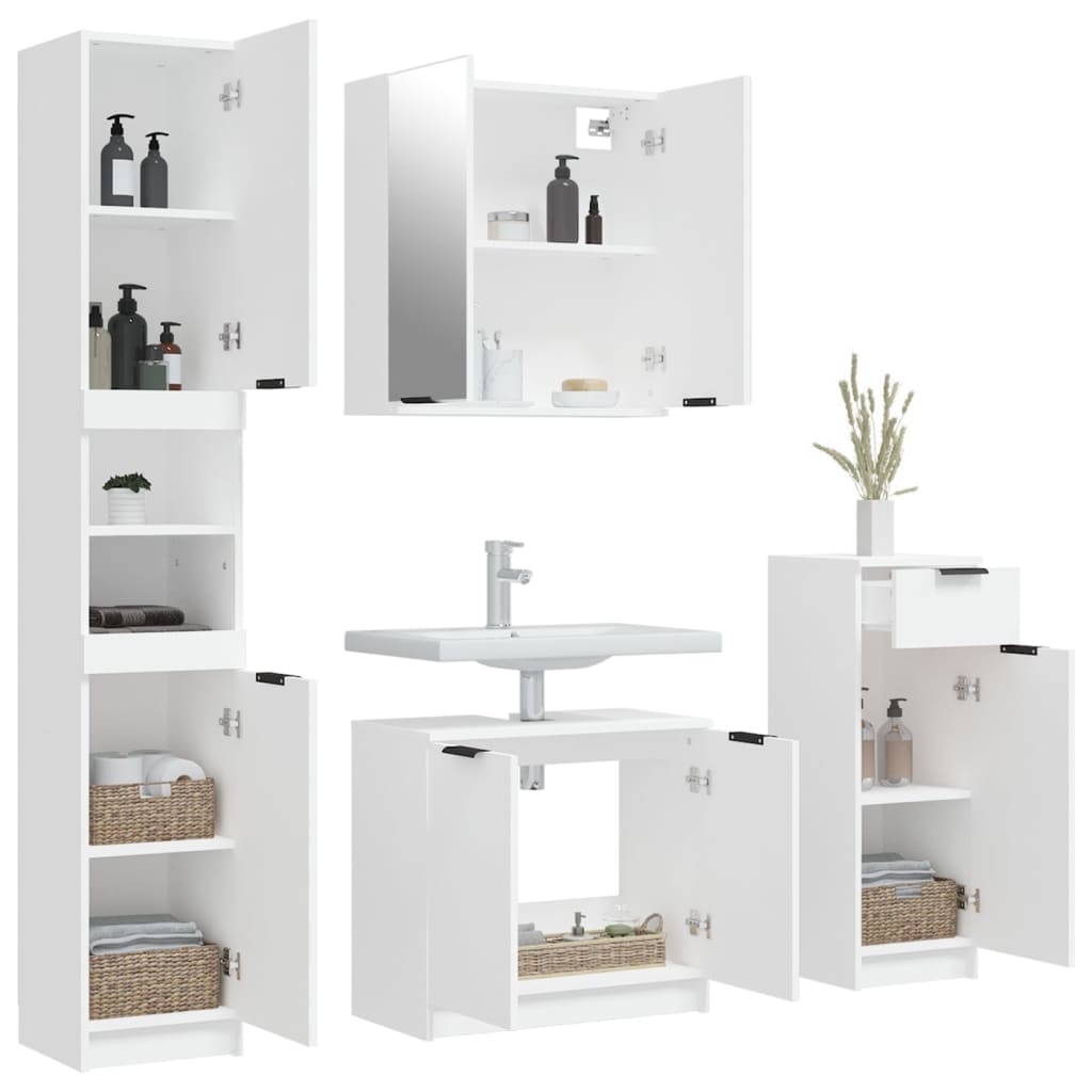 4Pcs conj. armários casa de banho madeira processada branco