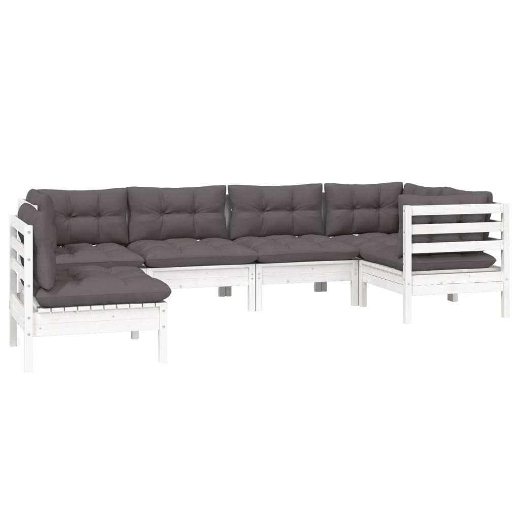 6 Pcs conjunto lounge de jardim c/ almofadões pinho branco