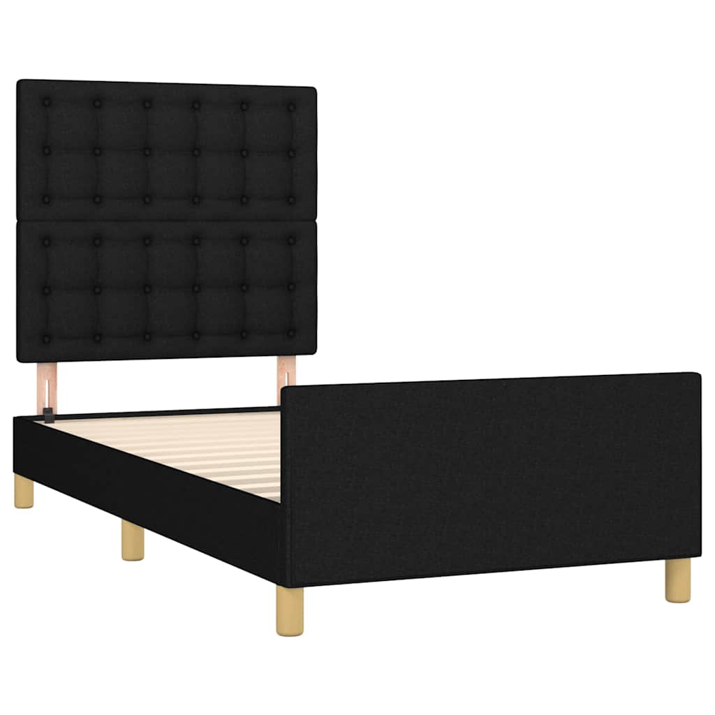 Estrutura de cama c/ cabeceira tecido 80x200 cm preto