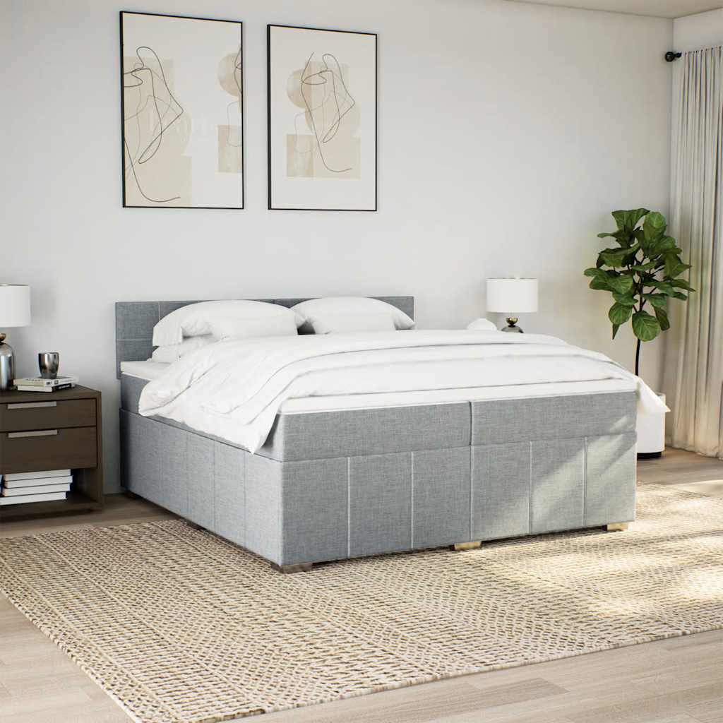 Cama com molas/colchão 200x200 cm tecido cinza-claro