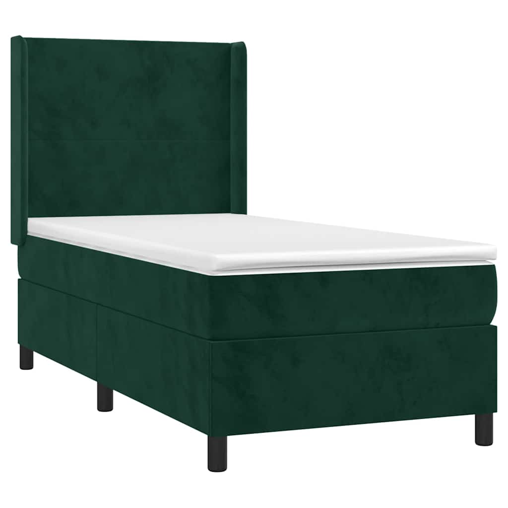 Cama com molas/colchão 90x190 cm veludo verde-escuro