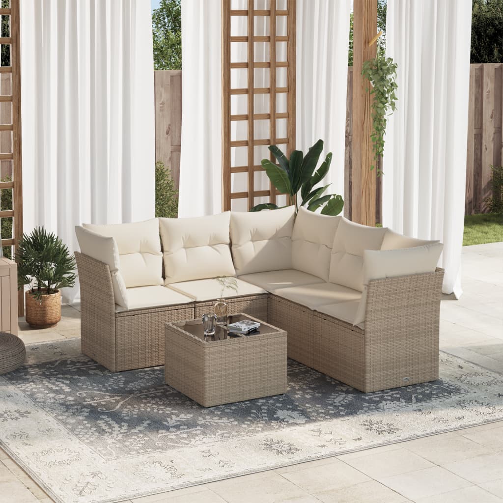 6 Pcs conjunto de sofás p/ jardim com almofadões vime PE bege