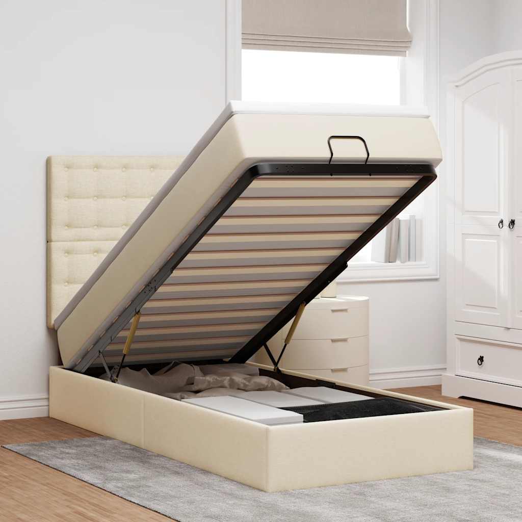 Estrutura de cama otomana com creme de colchão 90x190cm tecido