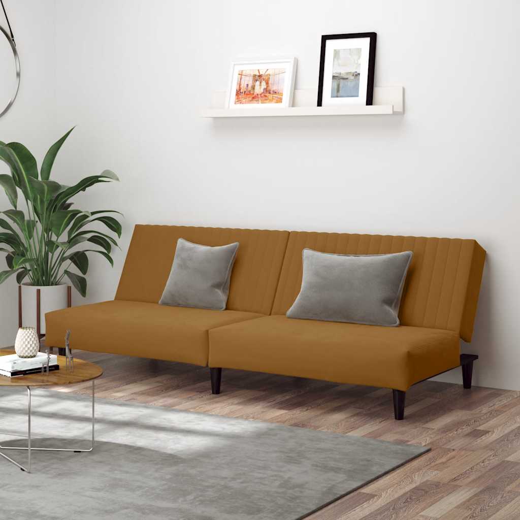 Sofá-cama de 2 lugares veludo castanho
