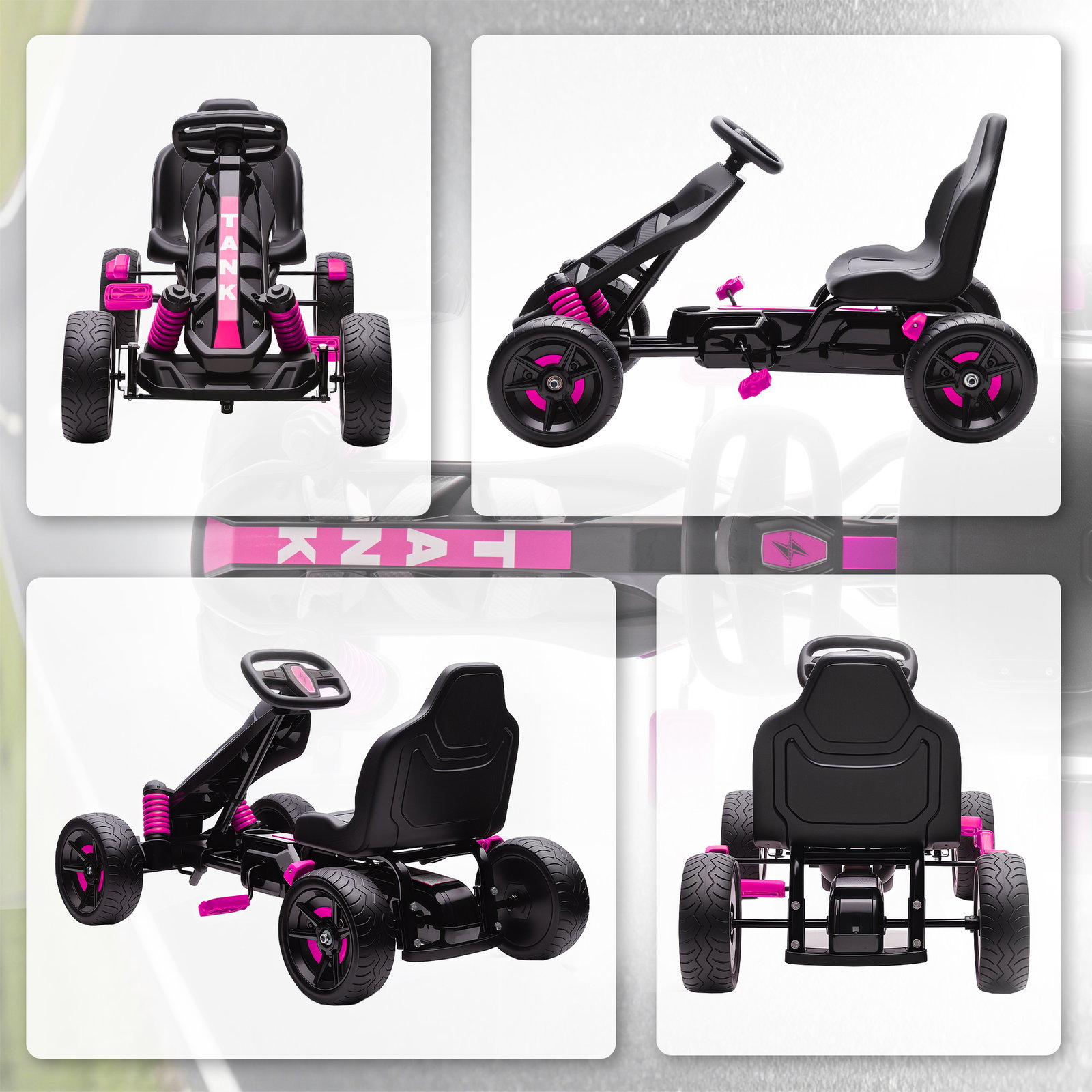 Kart a pedal para crianças karting infantil 3 a 6 anos com embreagem automática freio rodas de eva antiderrapantes rosa