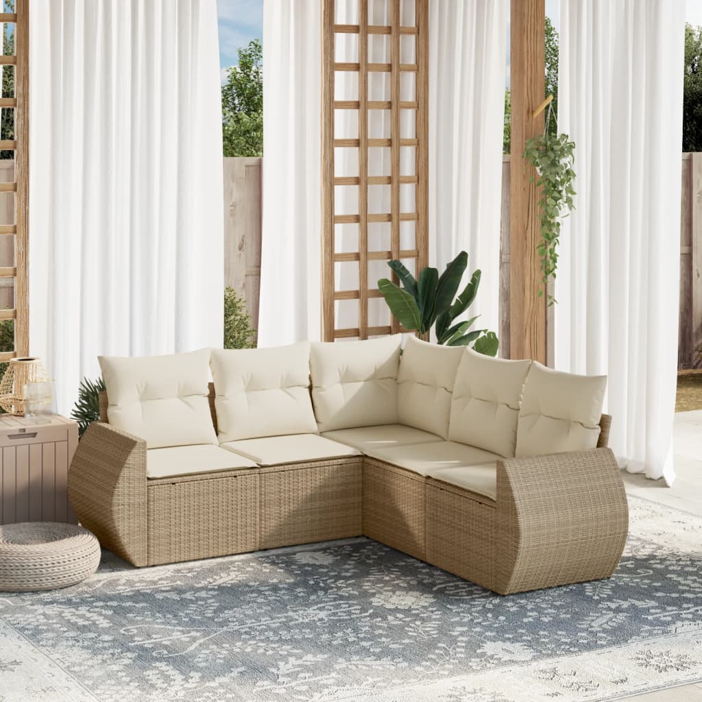 5 Pcs conjunto de sofás p/ jardim com almofadões vime PE bege