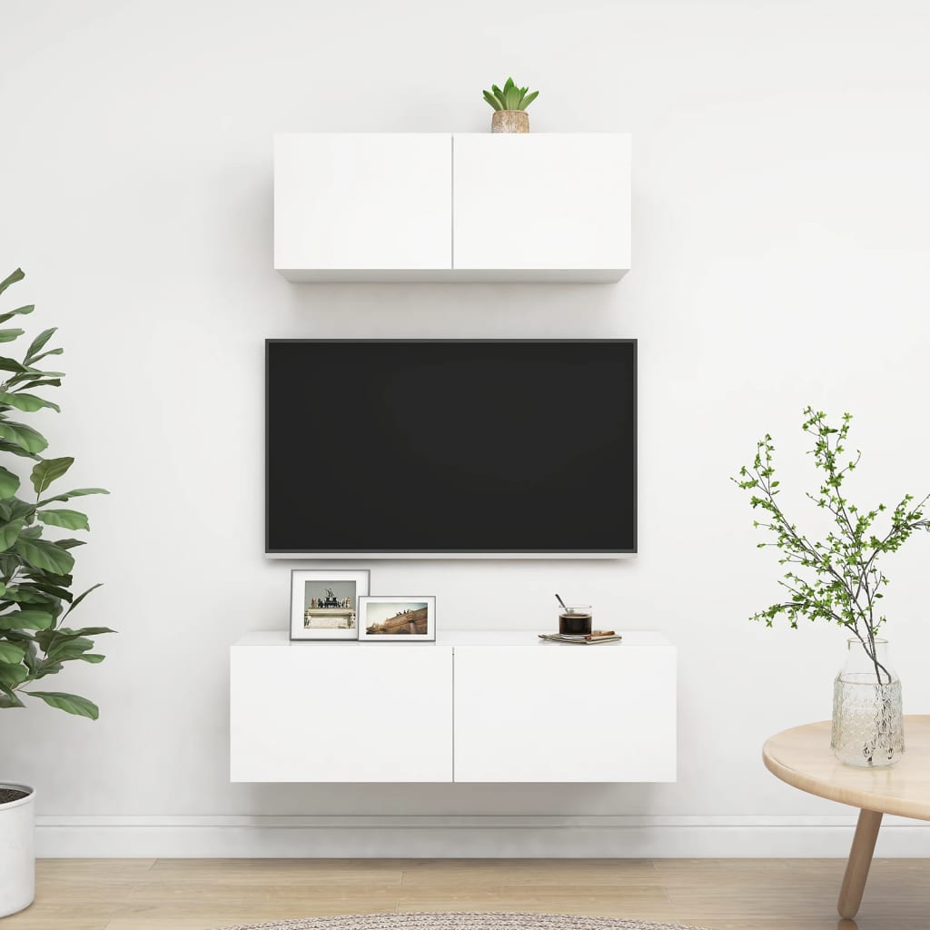2 Pcs conjunto de móveis de TV derivados de madeira branco