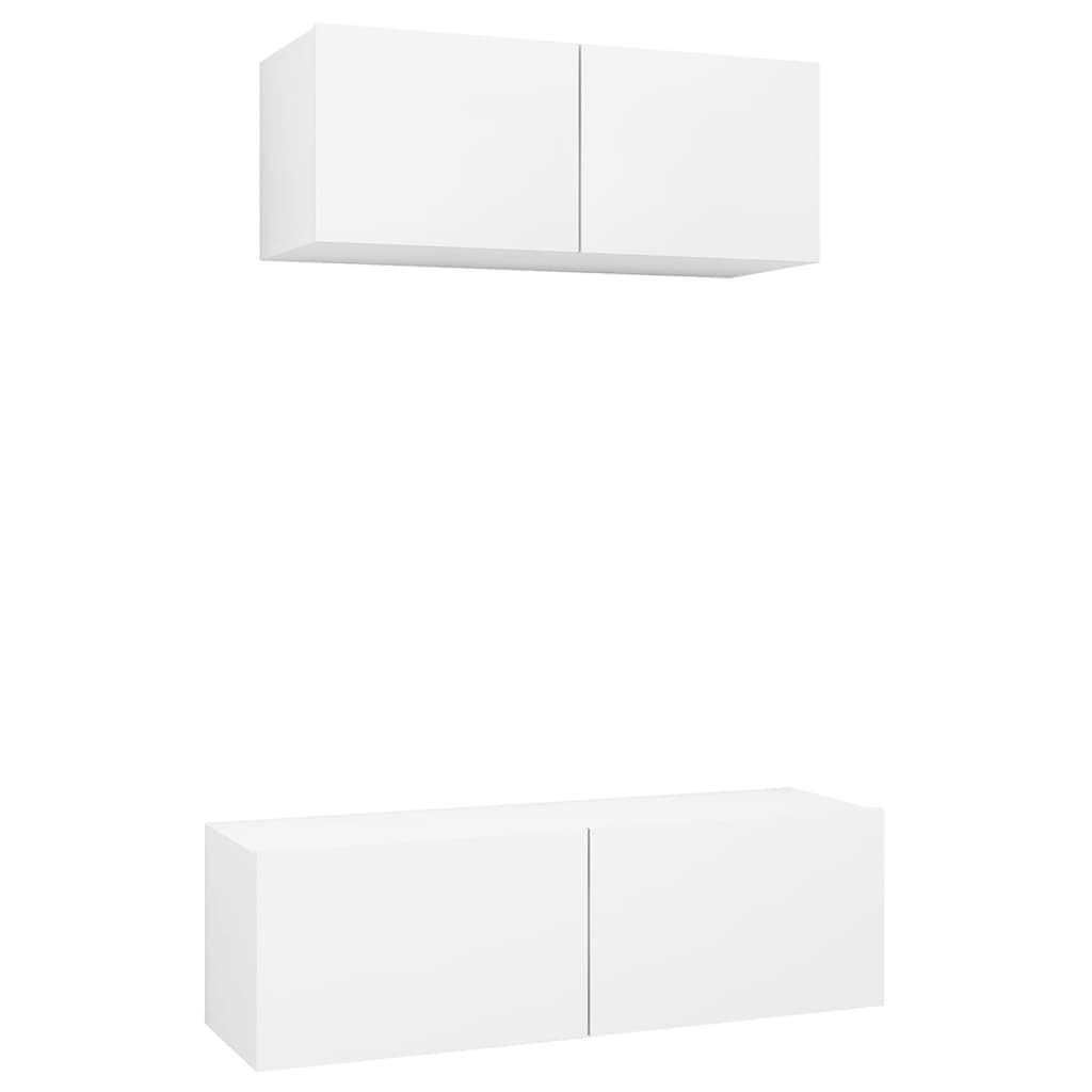 2 Pcs conjunto de móveis de TV derivados de madeira branco