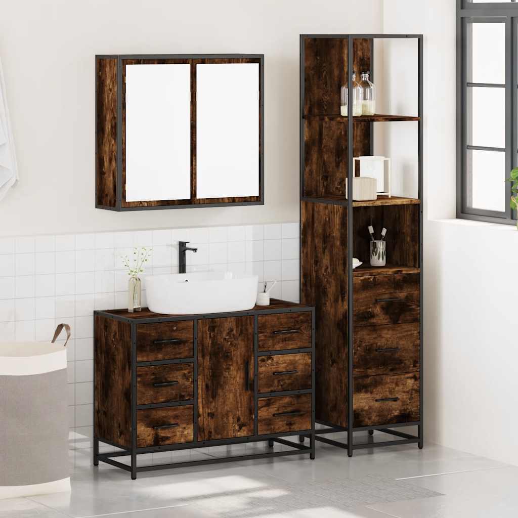 3 Pcs conjunto de móveis wc madeira processada carvalho fumado