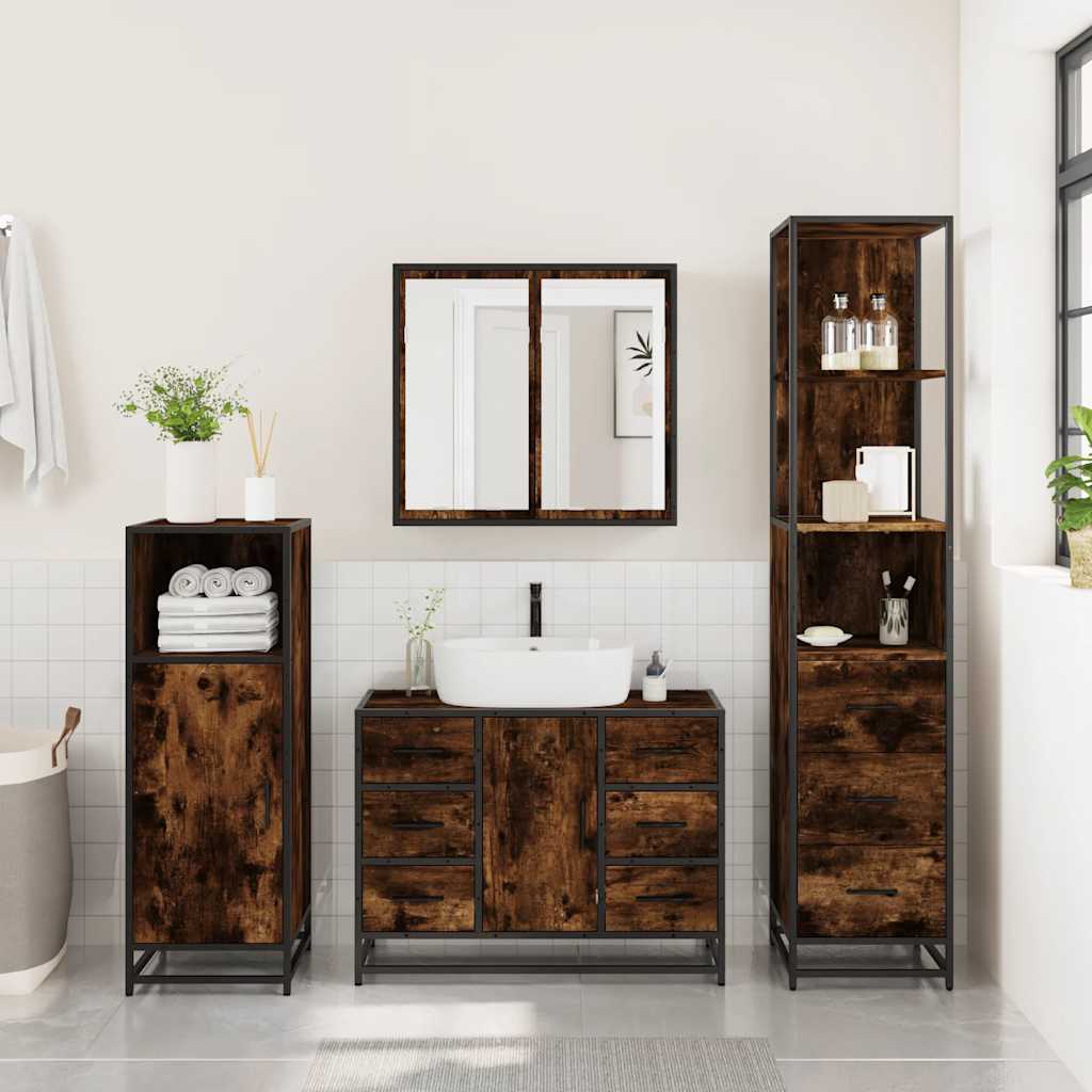 3 Pcs conjunto de móveis wc madeira processada carvalho fumado