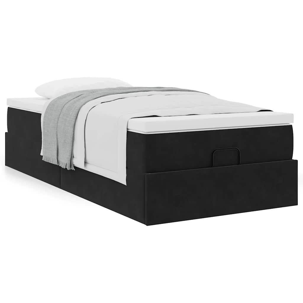 Estrutura de cama otomana com colchão preto veludo