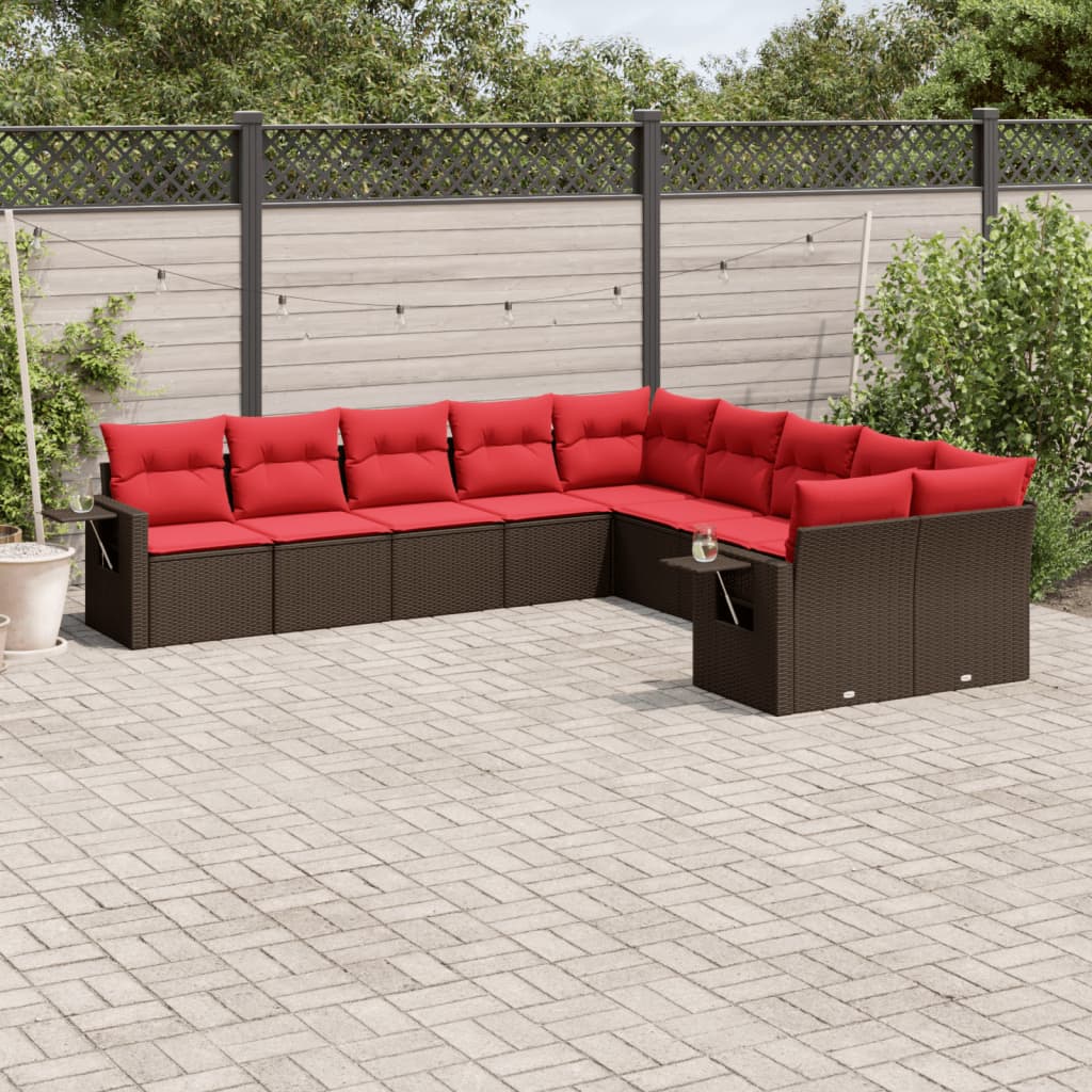 Conjunto de sofá de jardim com 10 peças e almofadas em rattan sintético marrom