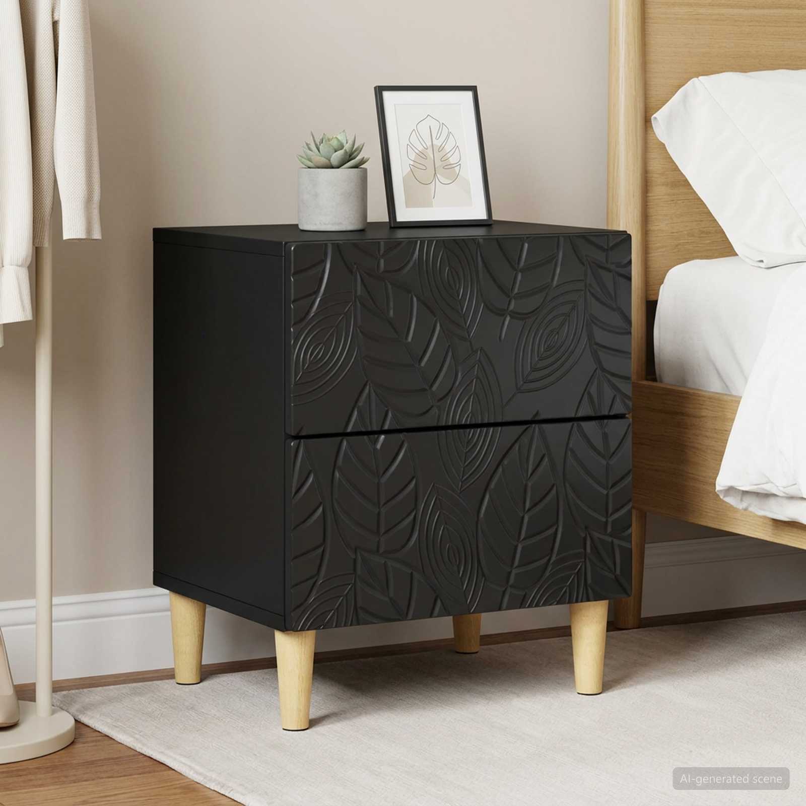 Mesa-de-cabeceira 2 unid. preto 43 x 34,5 x 48 cm