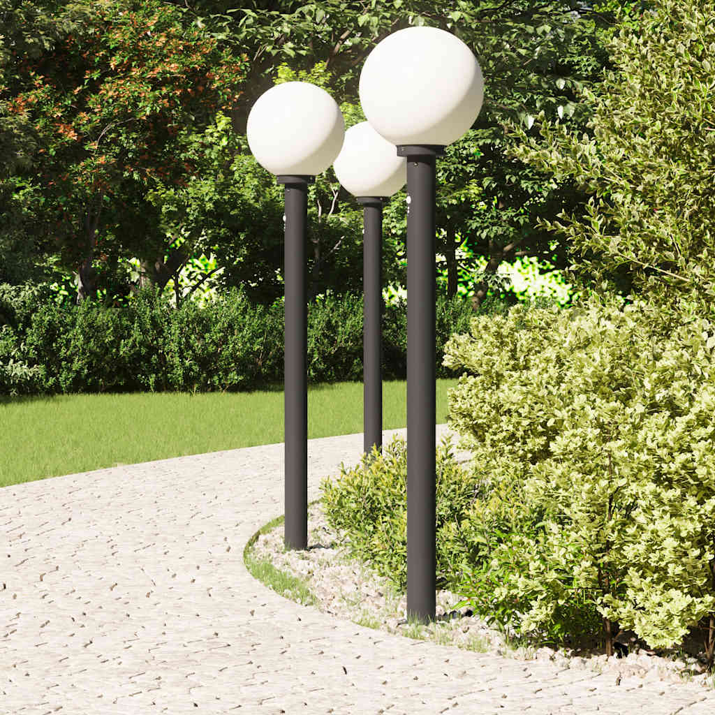 Luminárias de balizamento com sensor, 3 unidades, 120 cm, pretas, IP44