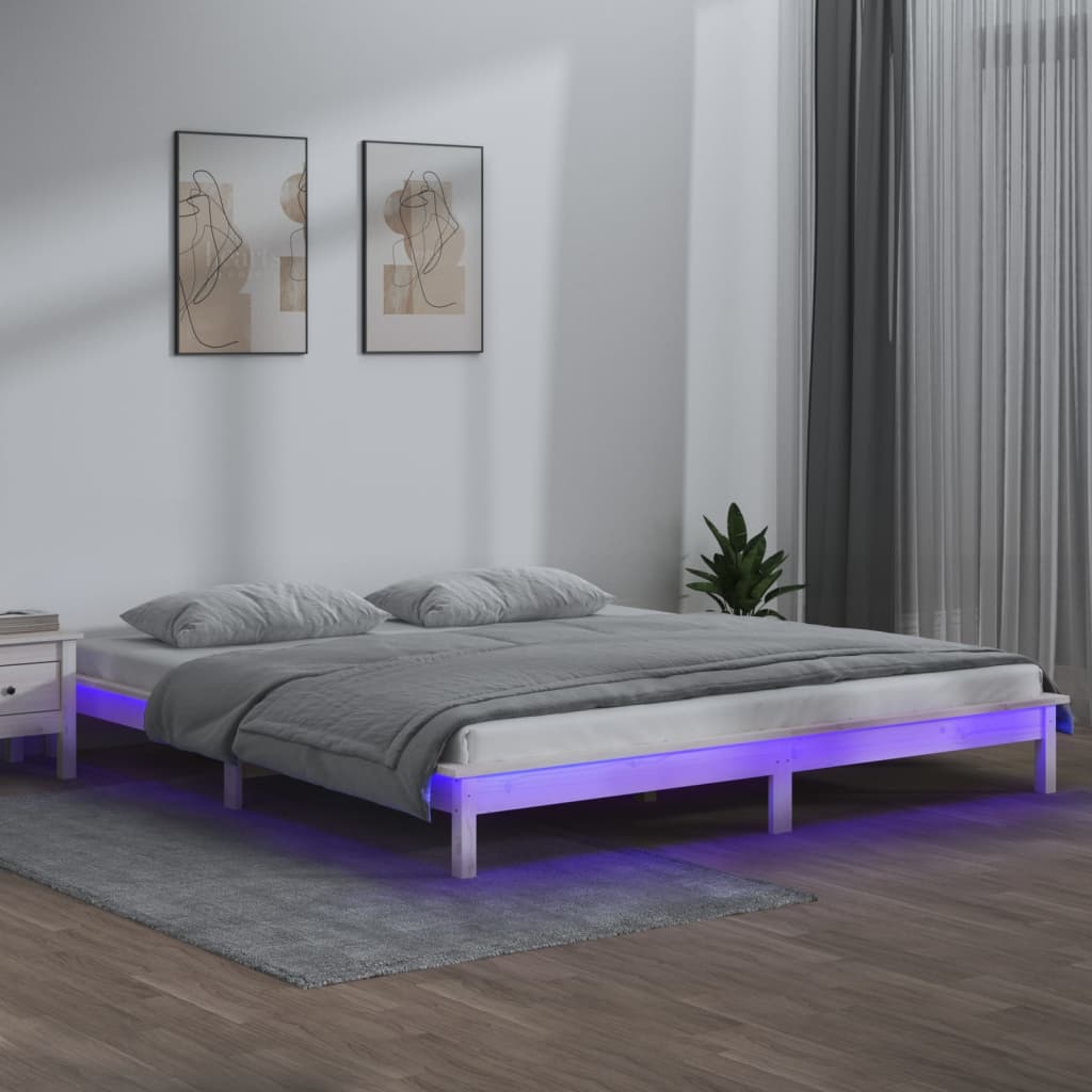 Estrutura de cama com leds 200x200 cm pinho maciço branco