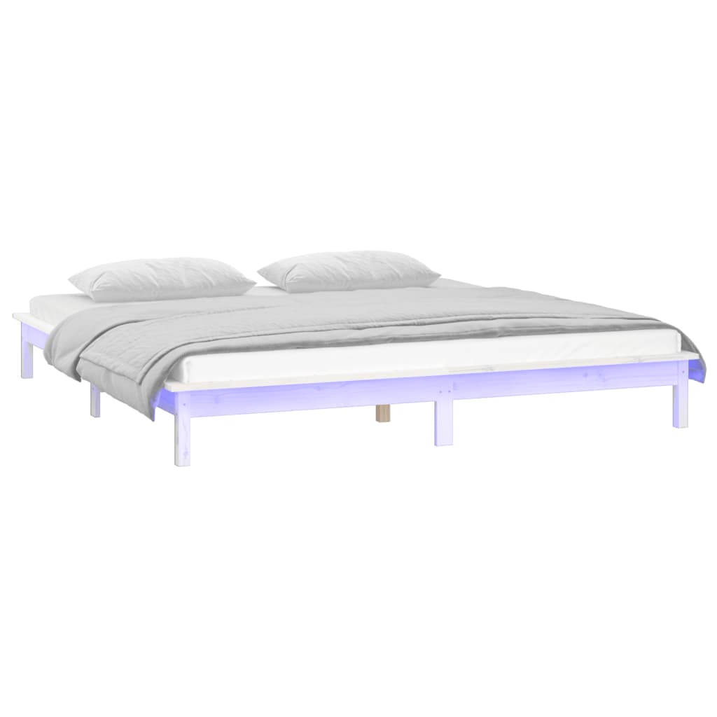 Estrutura de cama com leds 200x200 cm pinho maciço branco
