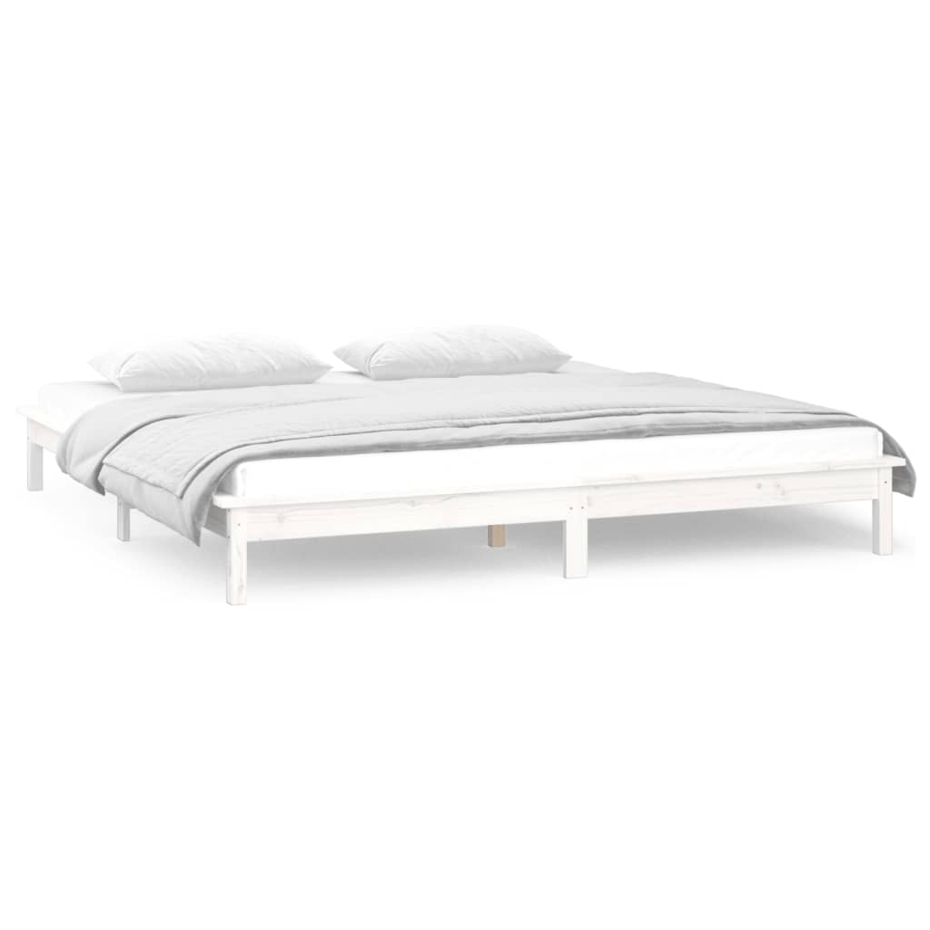 Estrutura de cama com leds 200x200 cm pinho maciço branco