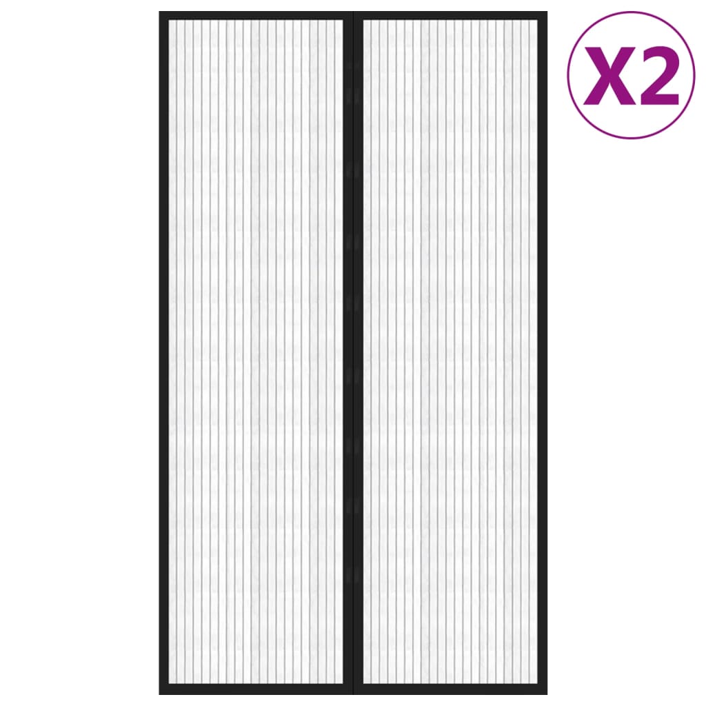 Cortinas de porta anti-insetos magnéticas 2 pcs 200x80 cm preto