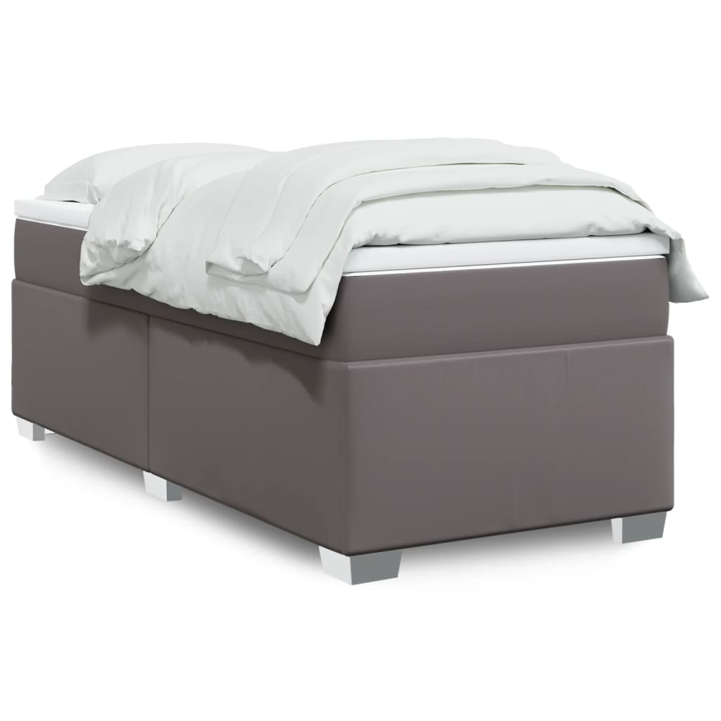 Cama com molas/colchão 100x200 cm couro artificial cinzento
