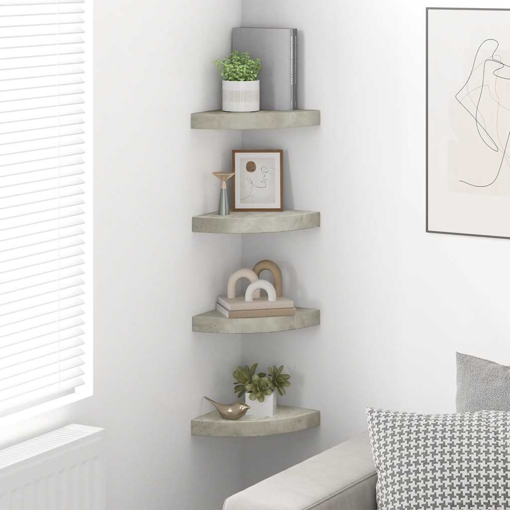 Prateleiras canto parede 4 pcs 25x25x3,8cm MDF cinzento cimento