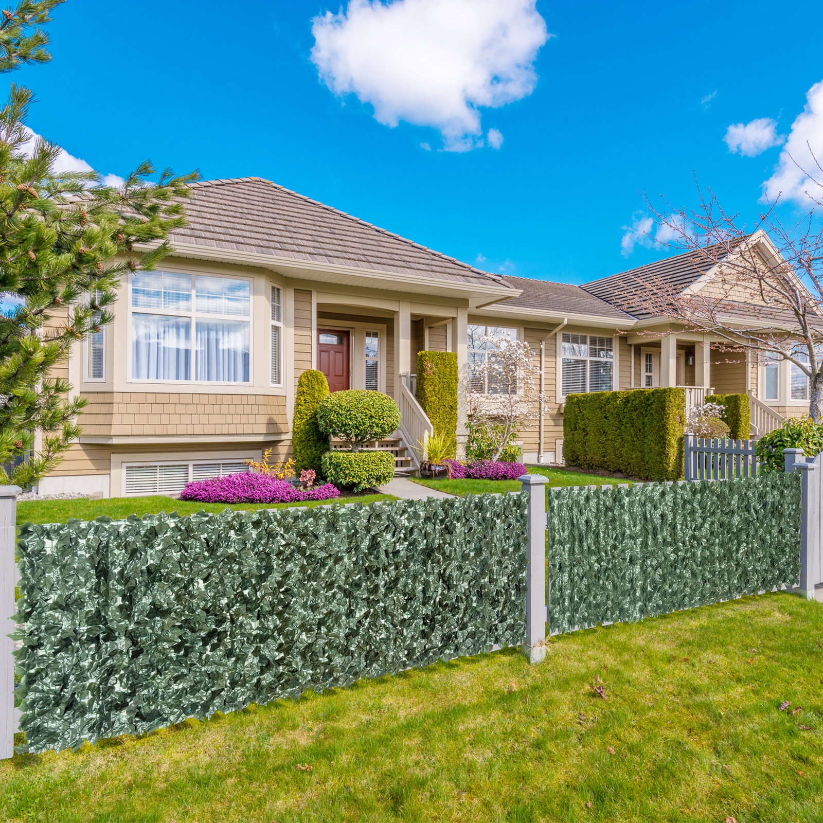 Vedação artificial em rolo 2,4x1 m vedação de privacidade para balcão jardim exterior planta decorativa de parede PE verde
