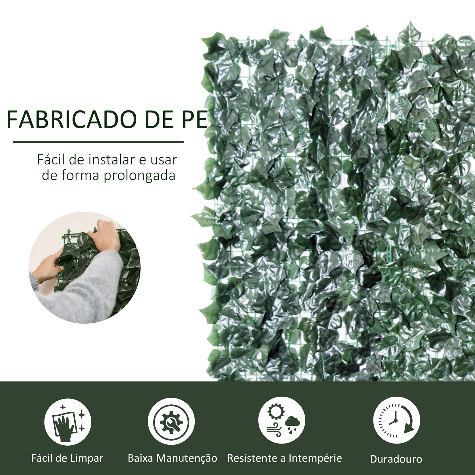 Vedação artificial em rolo 2,4x1 m vedação de privacidade para balcão jardim exterior planta decorativa de parede PE verde