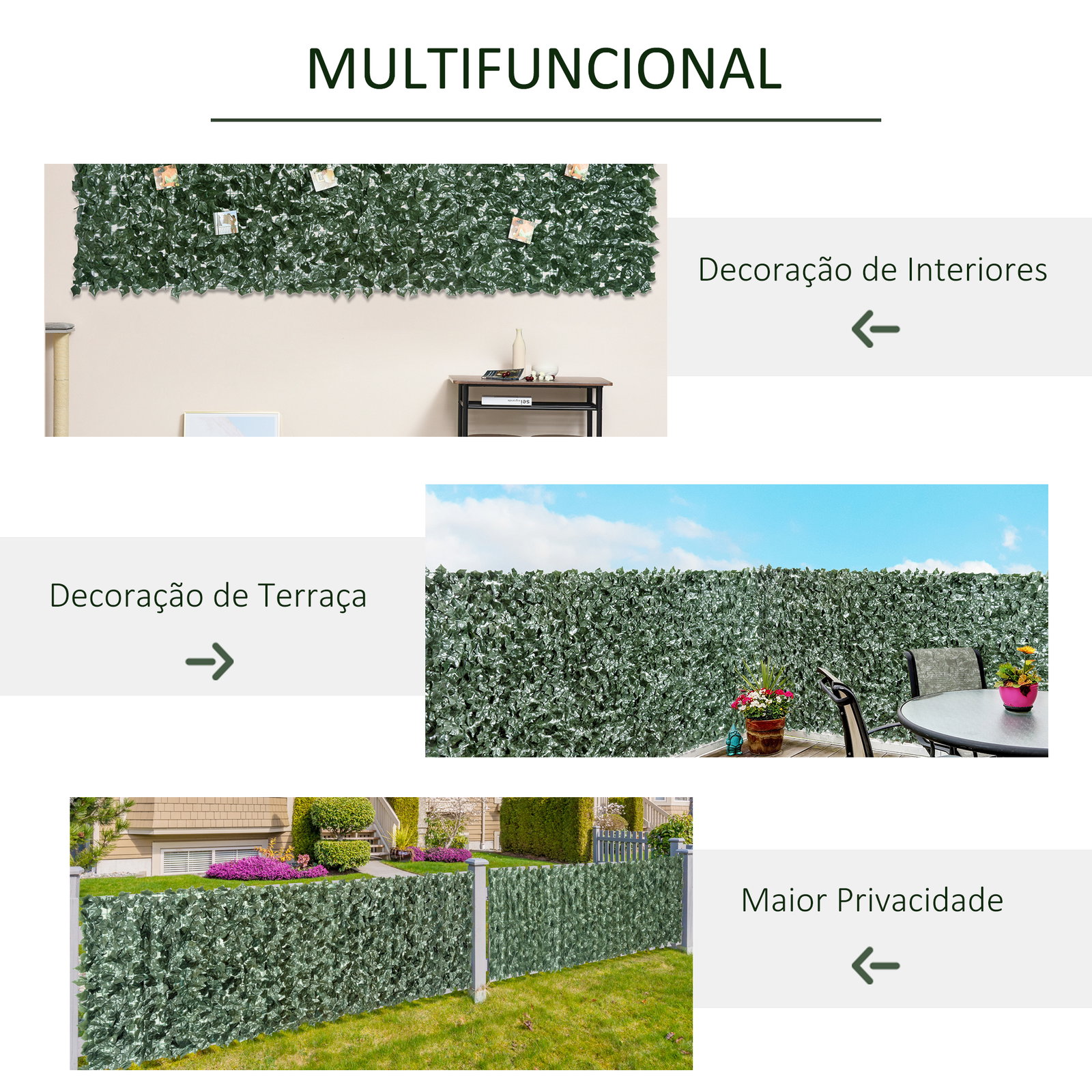 Vedação artificial em rolo 2,4x1 m vedação de privacidade para balcão jardim exterior planta decorativa de parede PE verde
