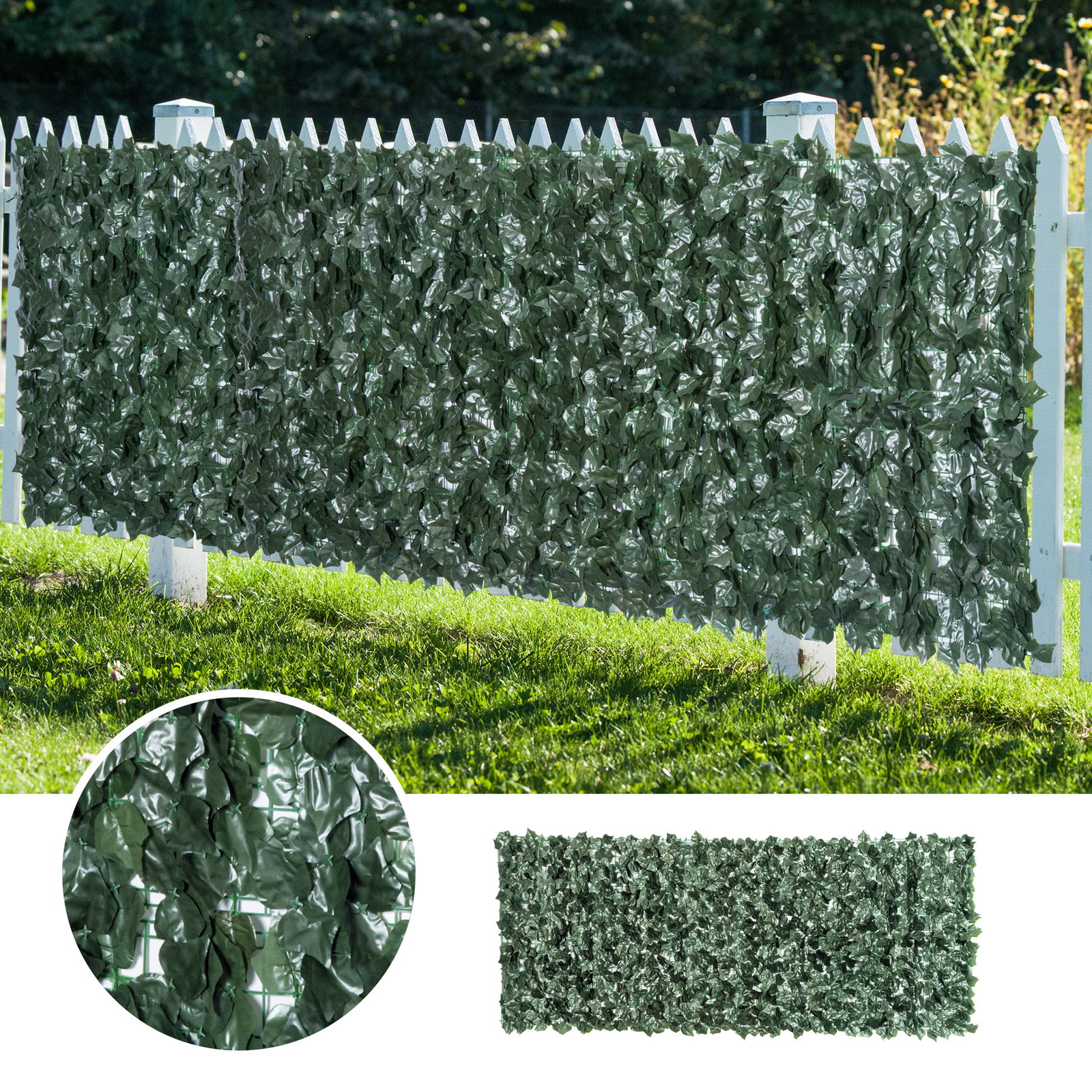 Vedação artificial em rolo 2,4x1 m vedação de privacidade para balcão jardim exterior planta decorativa de parede PE verde