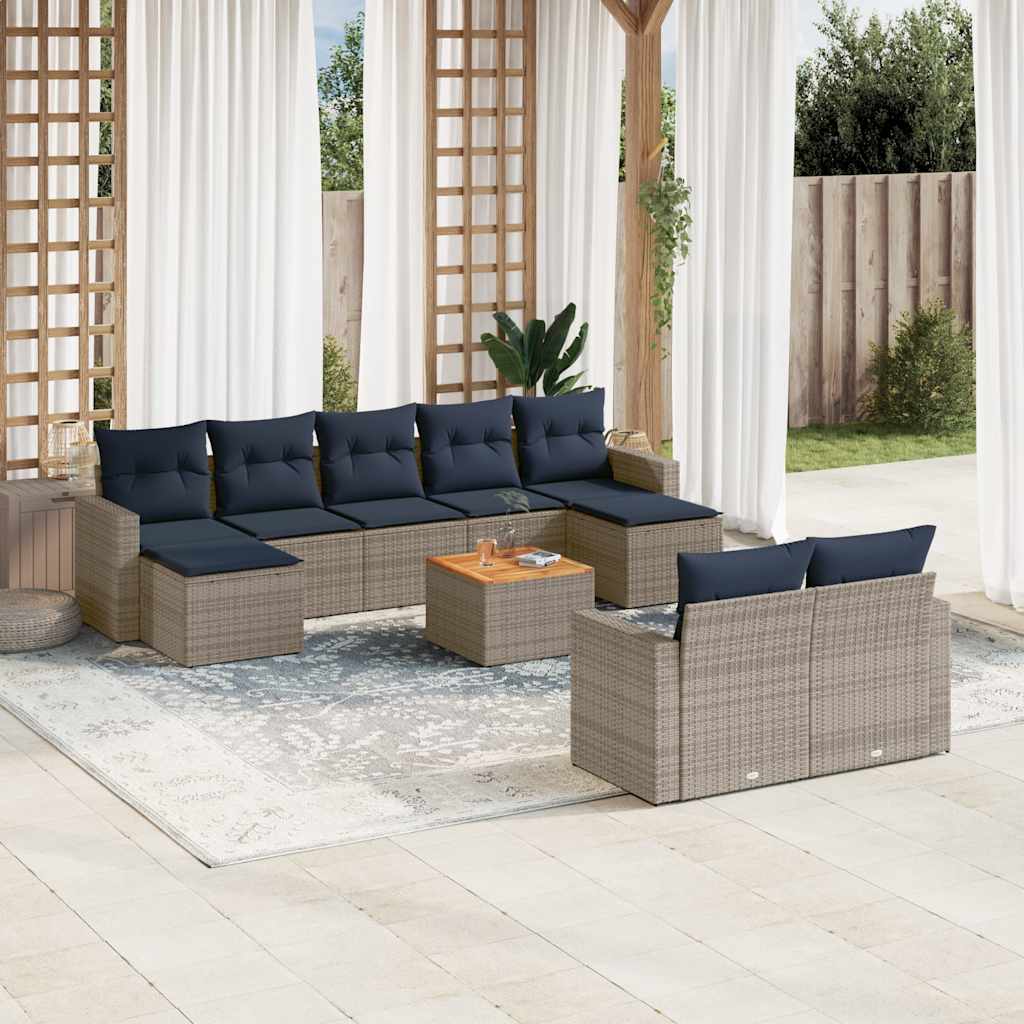 Conjunto de sofá de jardim com 10 peças e almofadas em rattan sintético cinza