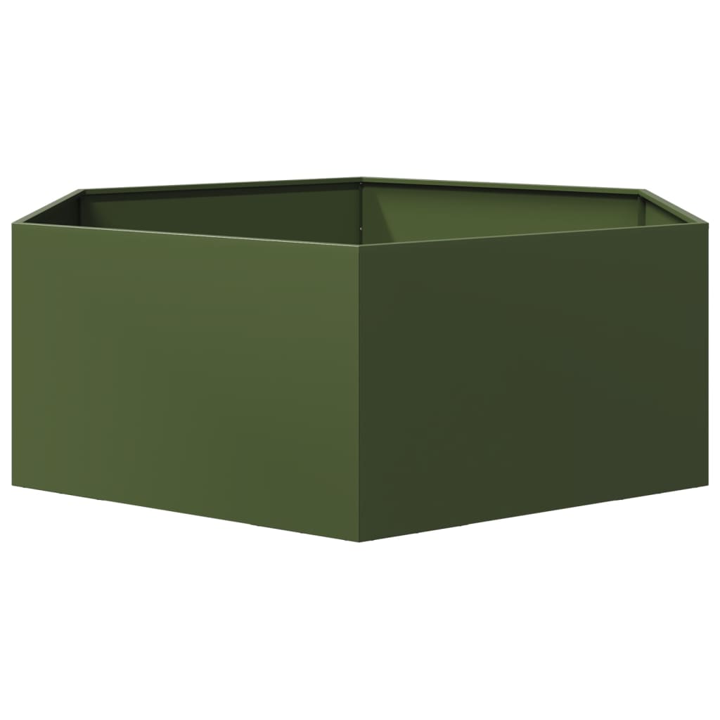 Vaso/floreira jardim hexagonal 138x120x45 cm aço verde azeitona