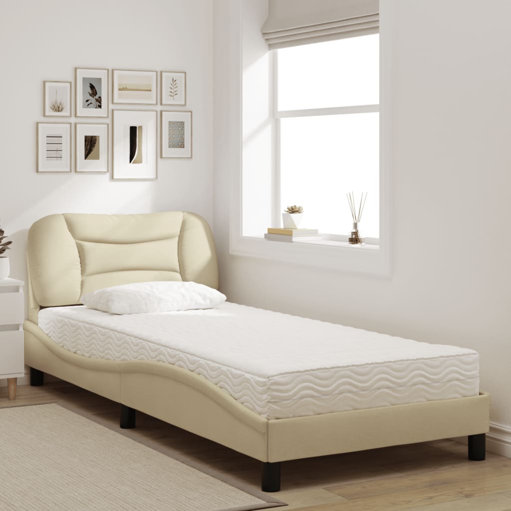 Cama com colchão hvar 90x200 cm tecido cor creme