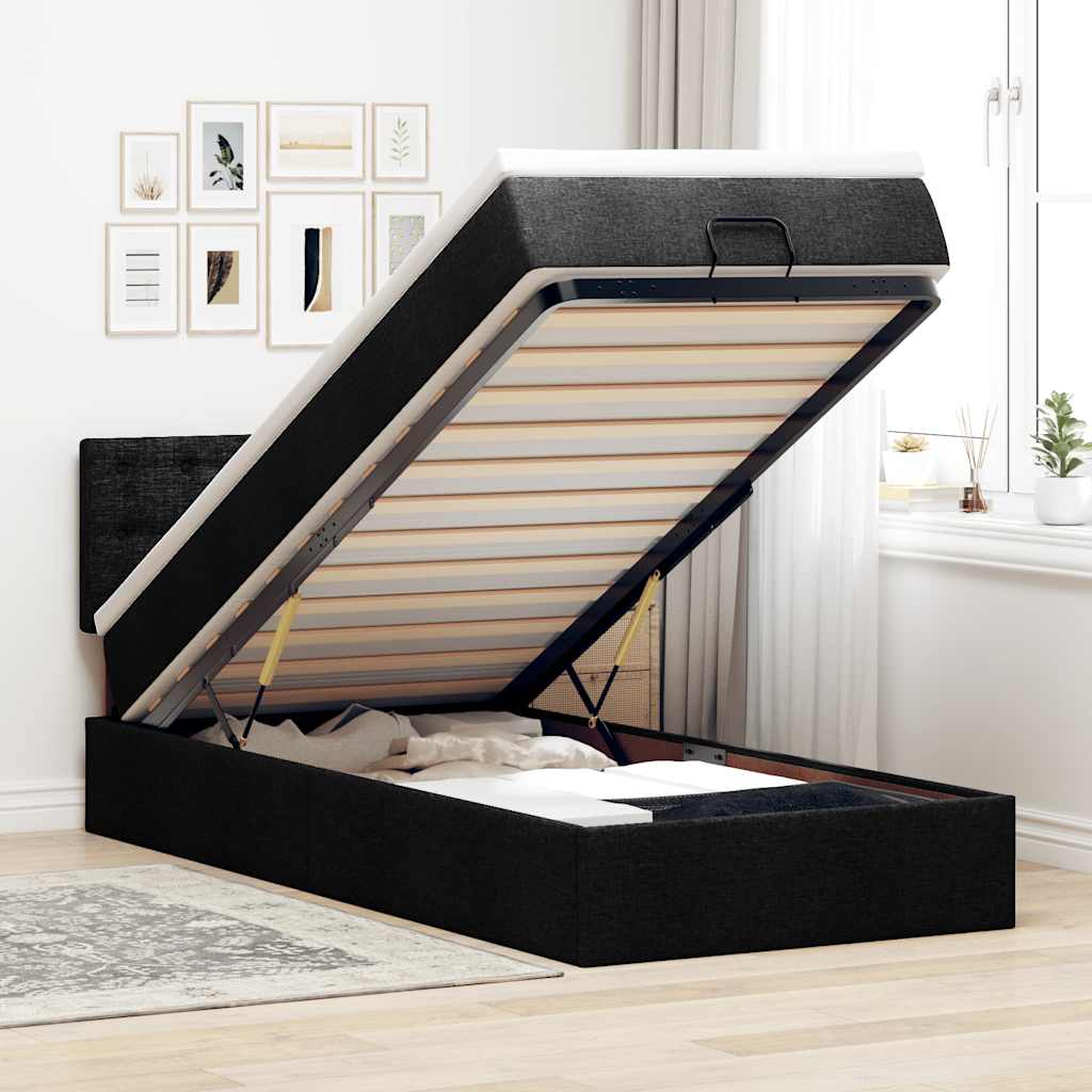 Cama otomana com colchão & leds 80x200cm tecido preto