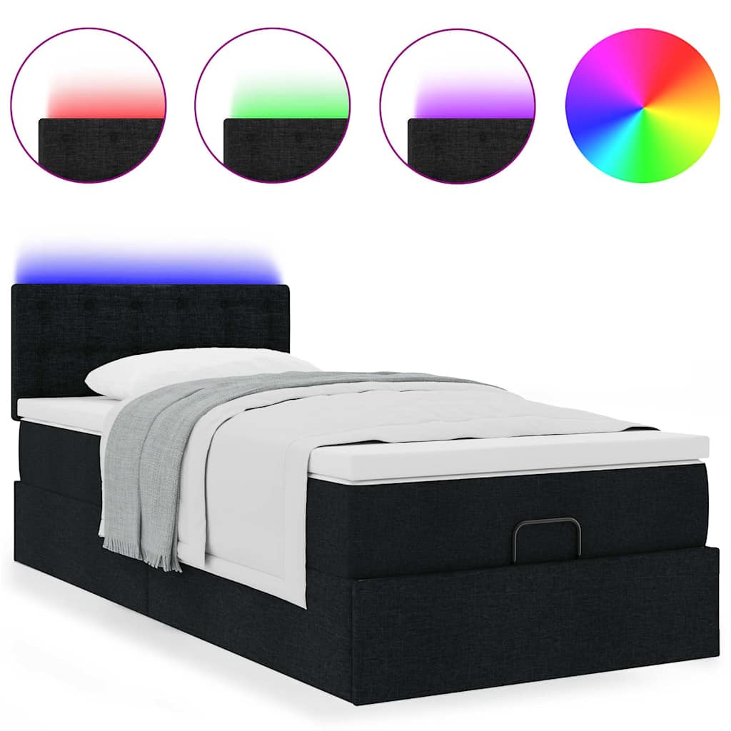 Cama otomana com colchão & leds 80x200cm tecido preto