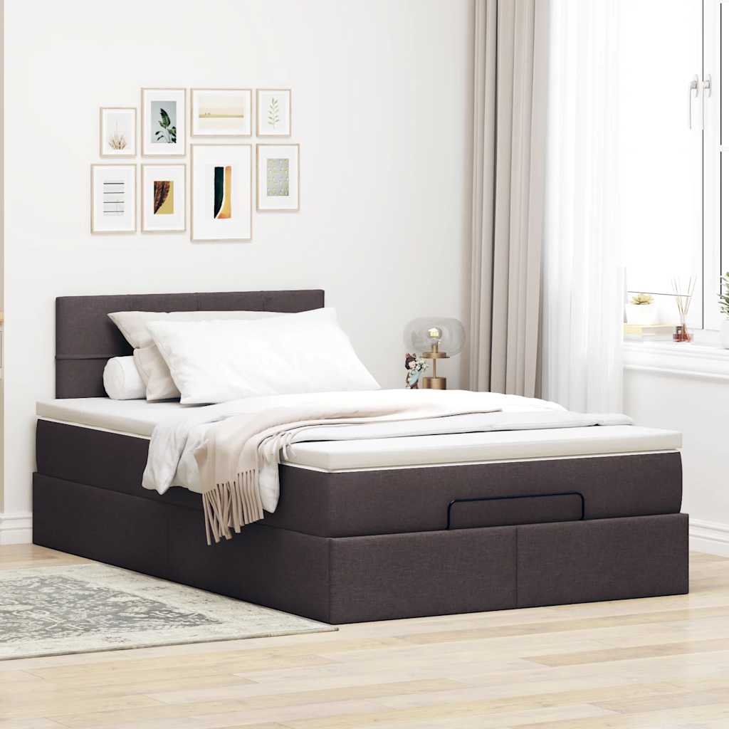 Estrutura de cama otomana com colchão 120x190cm castanho escuro