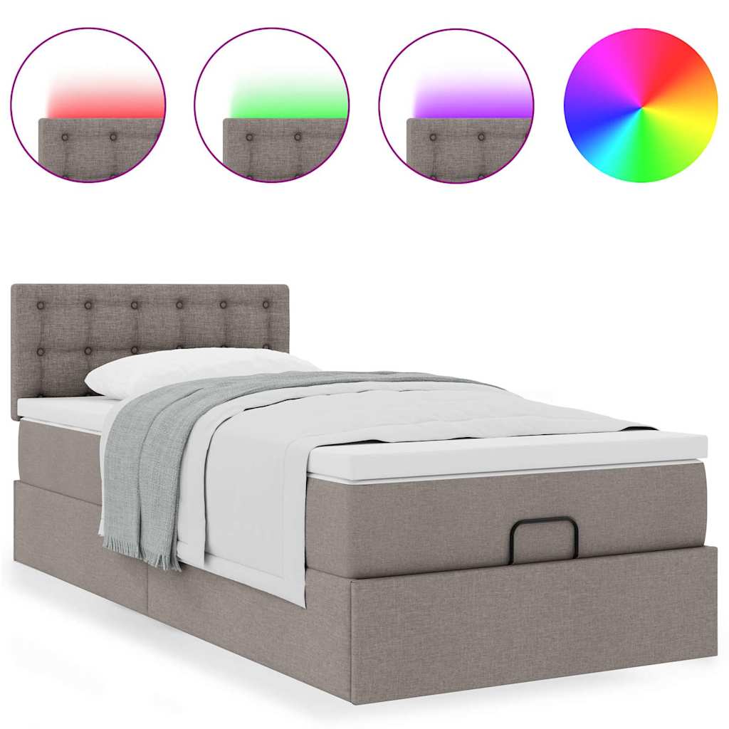 Estrutura de cama otomana com colchão tecido cinzento 80x200cm