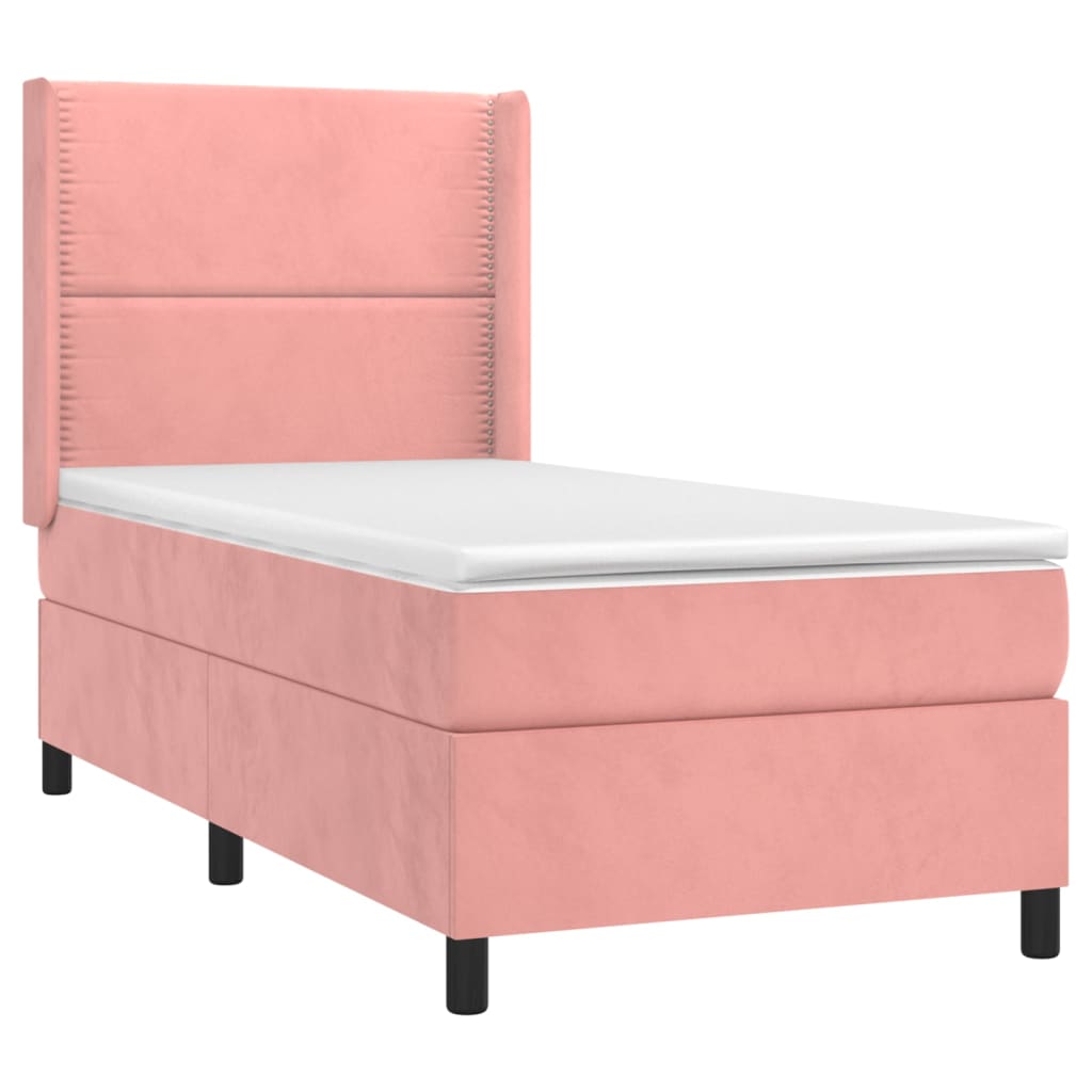 Cama box spring c/ colchão/LED 90x190 cm veludo rosa