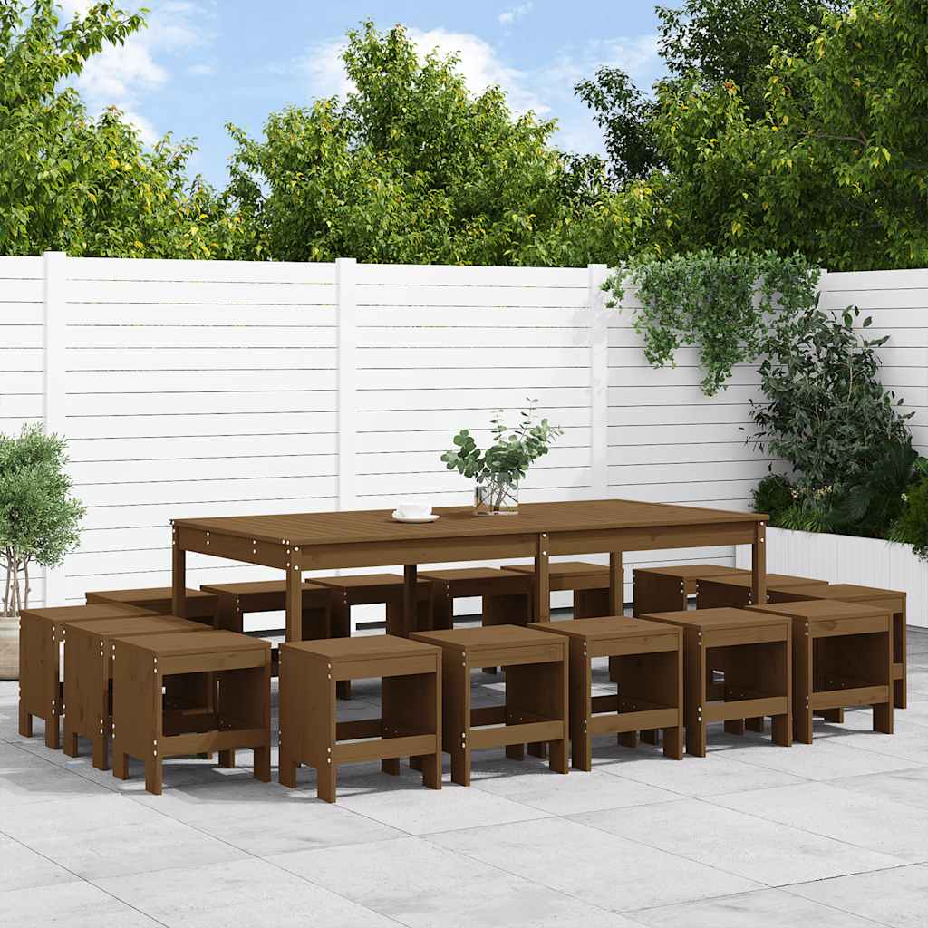 17 Pcs conjunto de jantar para jardim pinho maciço castanho-mel