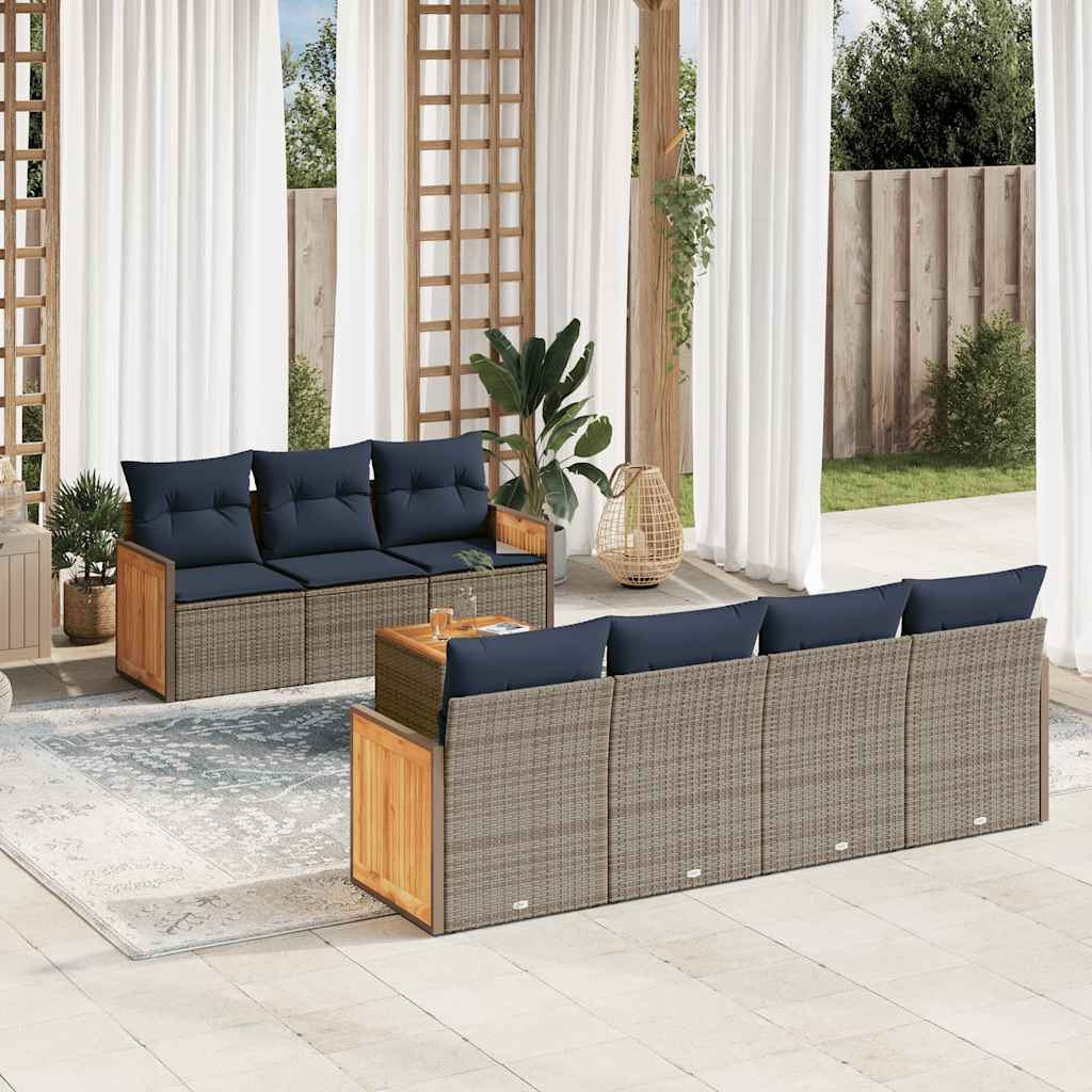 Conjunto de sofá de jardim com 8 peças e almofadas em rattan sintético cinza
