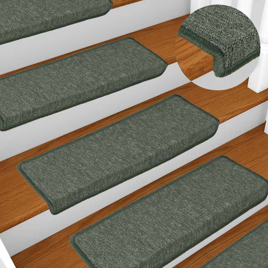 Tapetes de escada 15 peças 65x21x4 cm verde escuro com borda retangular