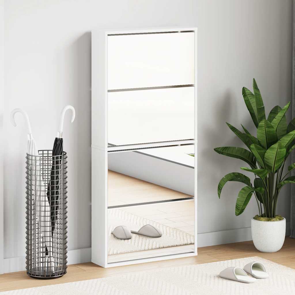 Sapateira de 4 divisórias com espelho branco 63x17x134cm
