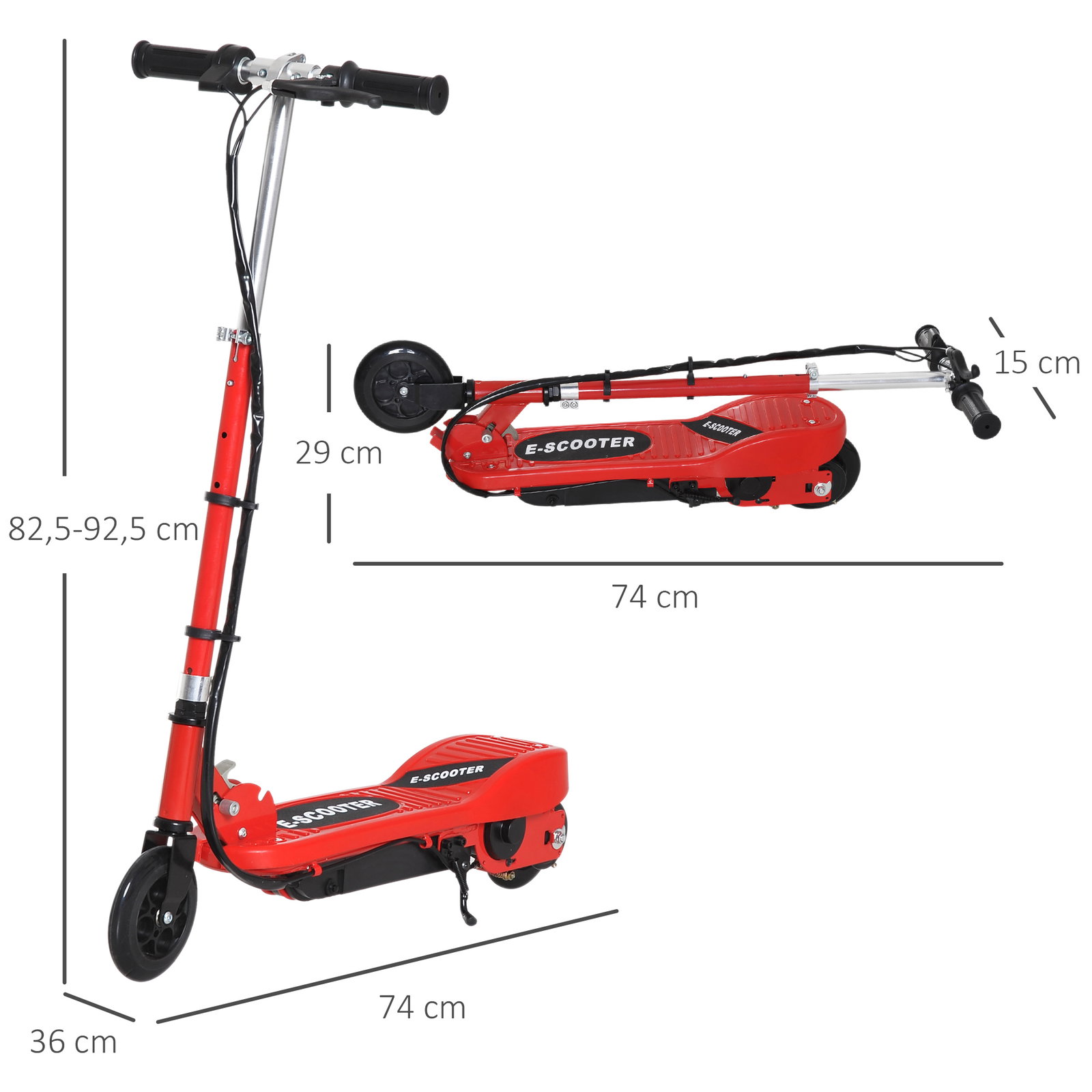 Trotinete elétrica para crianças + 7 anos trotinete dobrável com altura ajustável bateria recarregável 24v velocidade até 12 km/h e carga 50 kg 74x36x73-91 cm vermelho