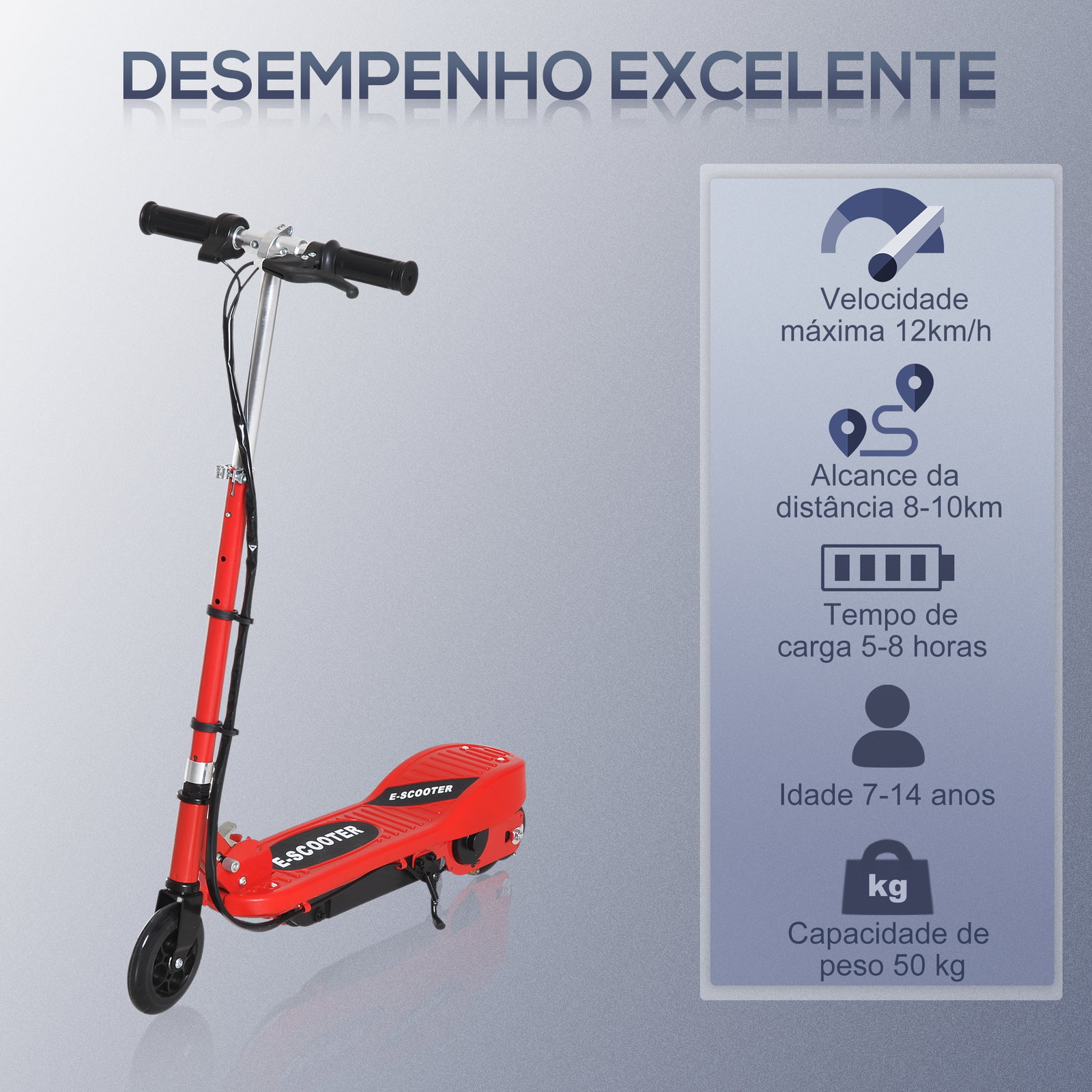 Trotinete elétrica para crianças + 7 anos trotinete dobrável com altura ajustável bateria recarregável 24v velocidade até 12 km/h e carga 50 kg 74x36x73-91 cm vermelho