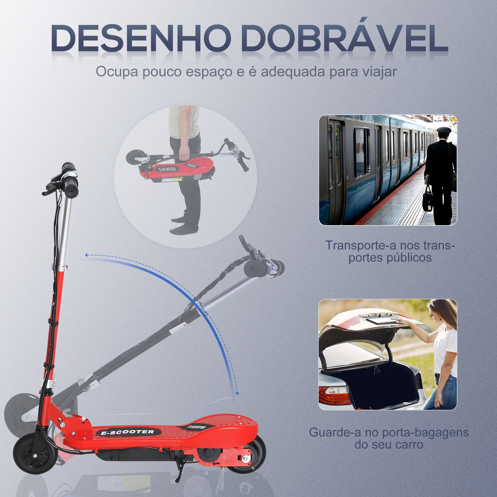 Trotinete elétrica para crianças + 7 anos trotinete dobrável com altura ajustável bateria recarregável 24v velocidade até 12 km/h e carga 50 kg 74x36x73-91 cm vermelho