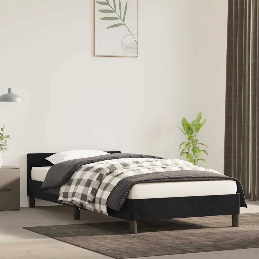 Estrutura de cama sem colchão 100x200 cm veludo preto