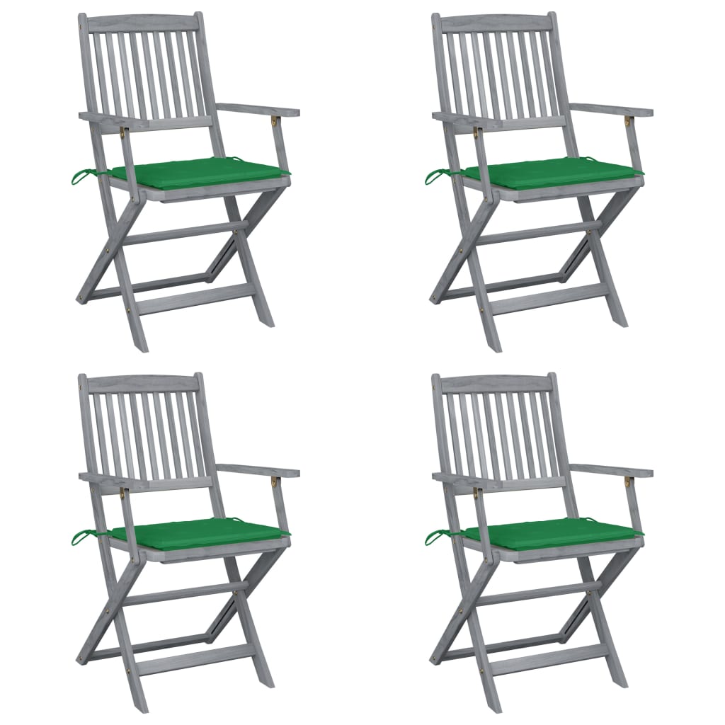 Cadeiras exterior dobráveis c/ almofadões 4 pcs acácia maciça